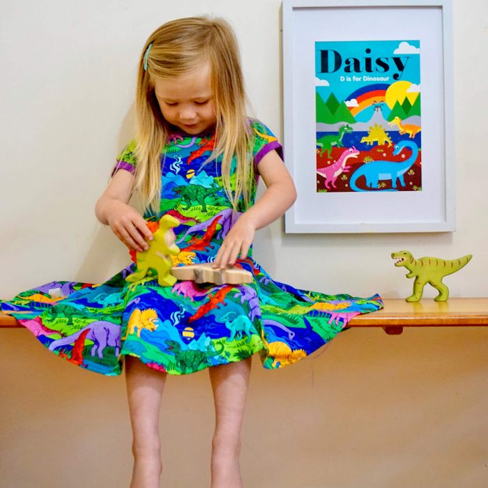 rainbow dinosaur dress
