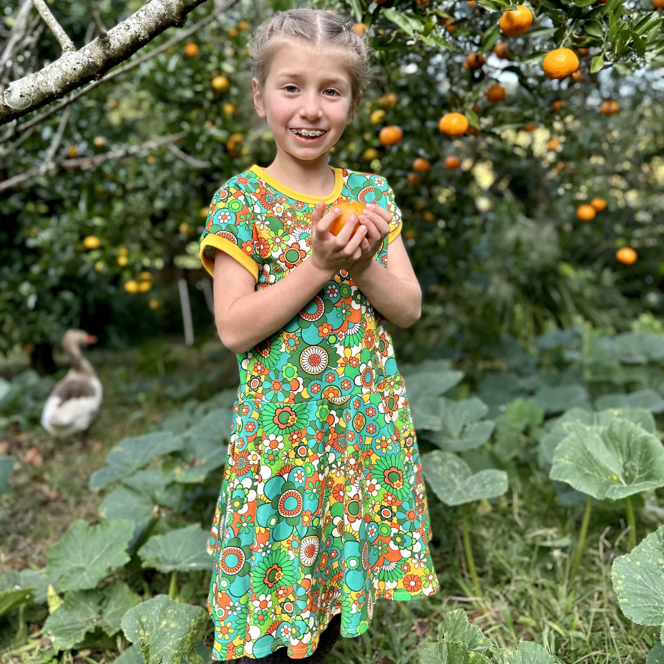 Dress Short Sleeve-Green/Orange Leyla Floral - Uddevalla Barn